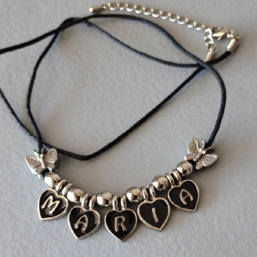 MARIA Black Heart Charm Necklace with Butterfly Accents